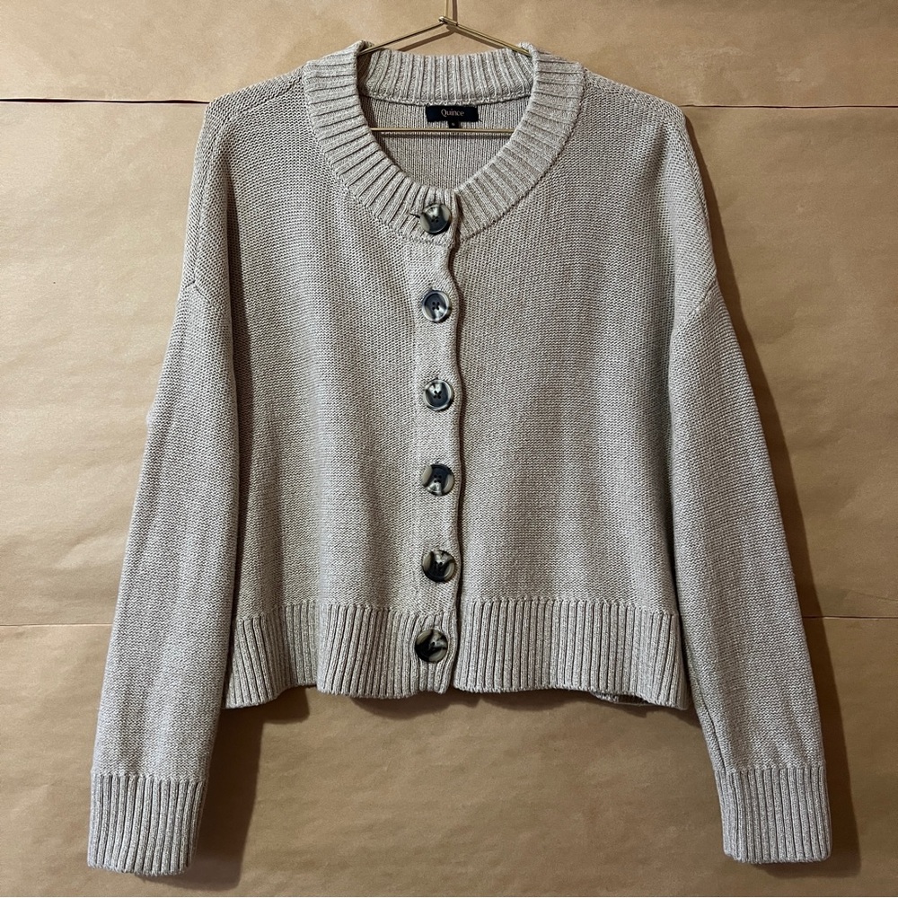 Quince Women's Cream Button-Front Knit Cardigan